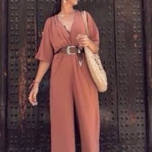 UO Zimi Plunging Puff Sleeve Jumpsuit